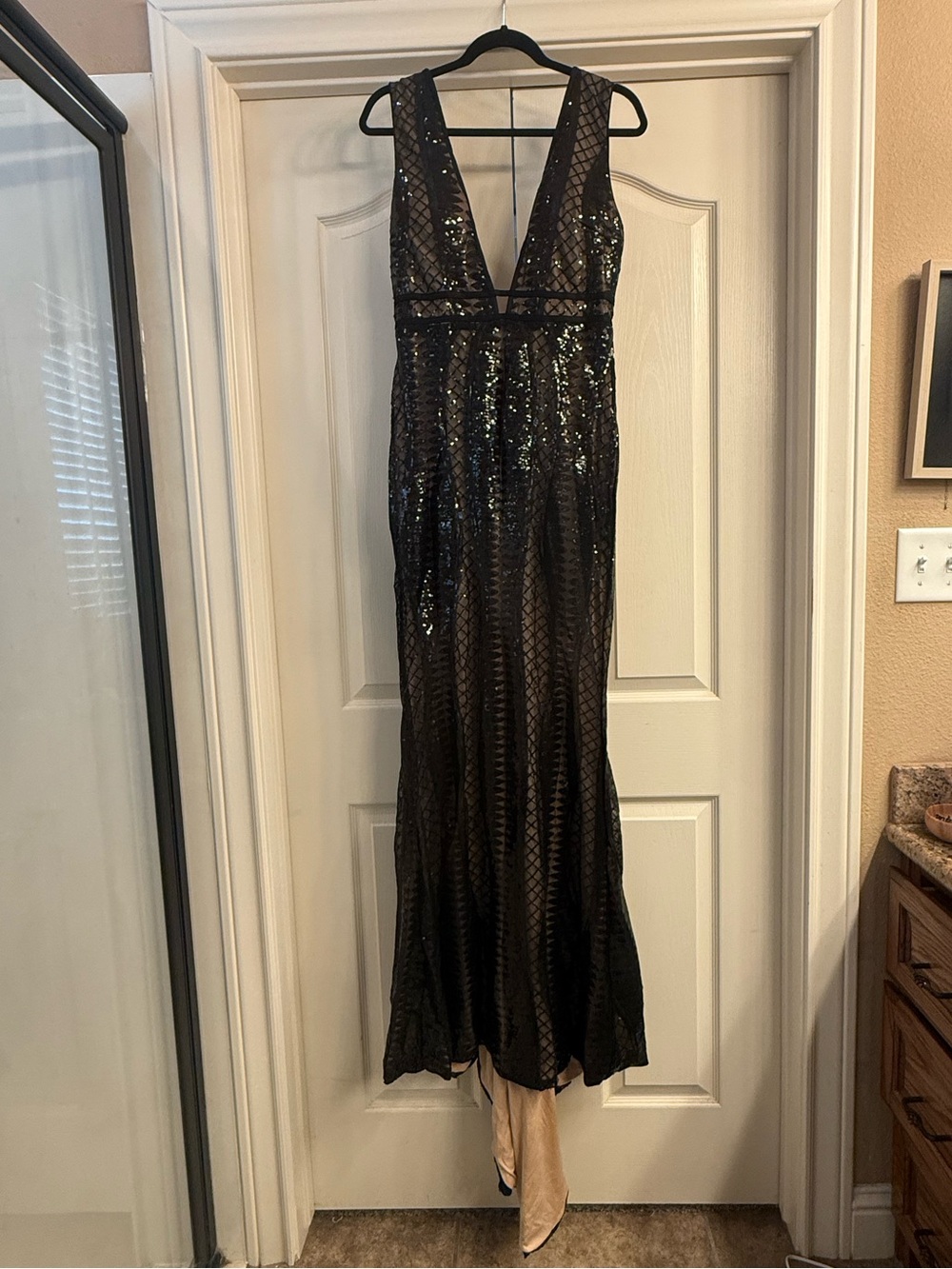 Black Sequin V-Neck Evening Dress